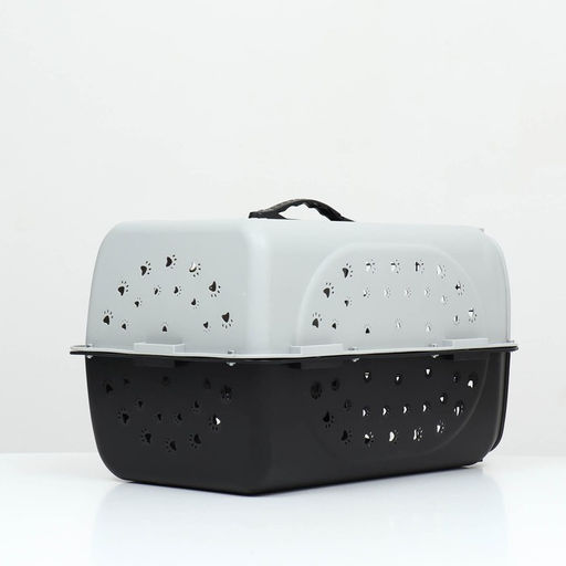 Переноска для животных пластиковая с металлической дверью 47 х 30 х 35 см, вес до 12 кг, серая 934 - Пижон фото 5