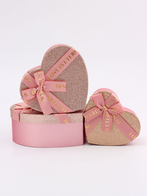 Набор подарочных коробок 3 в 1 сердца, розовый - золотой, 22×20×9; 18.5×17×7.5; 16×14×6 см