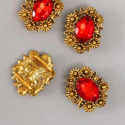 Декор для творчества металл пряжка «Кристалл в цветах», набор 4 шт., 2.5×2.3×1 см