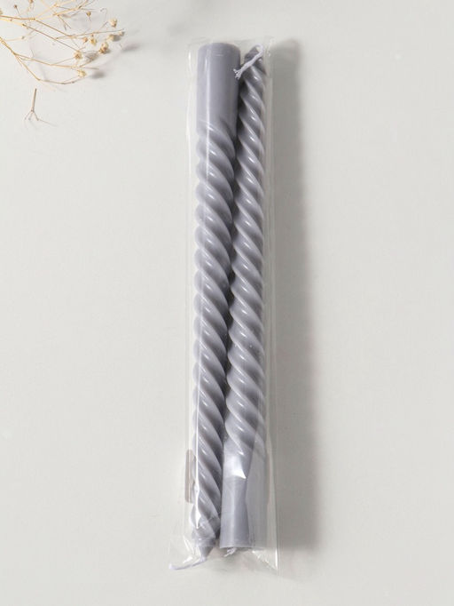 Цена за 2 шт. Свеча витая 25 см (набор 2 шт) 57 гр, 5 ч, цв. серый