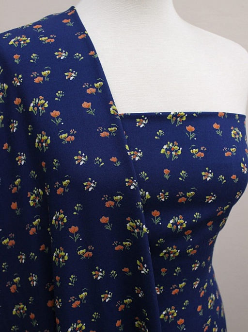 Штапель Премиум Аленький цветочек цв.темно-синий, ш.1.44м, вискоза-100%, 120гр/м.кв - Купава фото 4