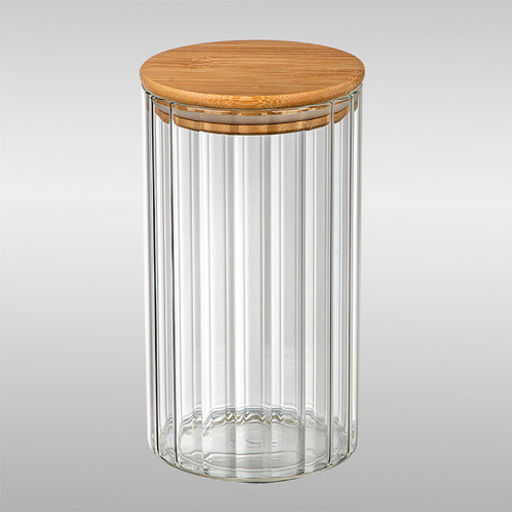 Банка из рельефного стекла, AROMA RIVIERA, объём: 1300 мл, с крышкой из бамбука арт.108281 /MALLONY/  фото 2