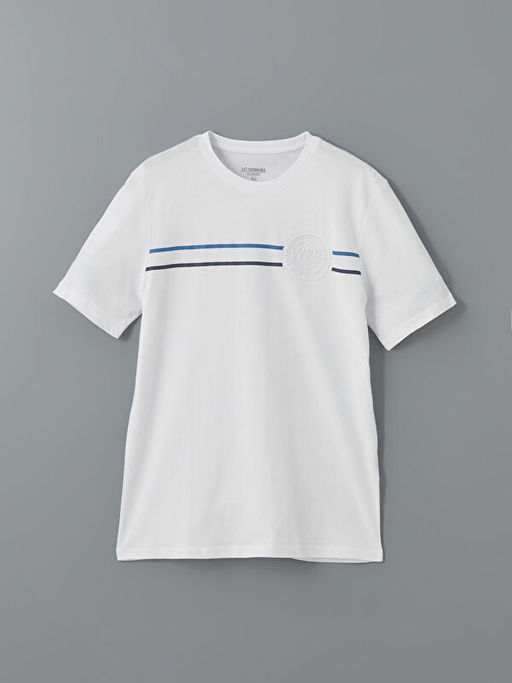 Bisiklet Yaka K?sa Kollu Bask?l? Penye Erkek Ti??rt