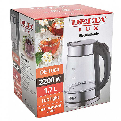 Чайник DELTA стекл. 1,7л 2200Вт арт. DE-1004