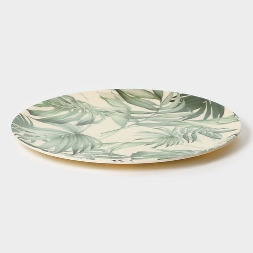 Тарелка «Лист папоротника», d=23 см, пластик, с рисунком, бежевая