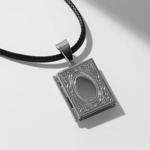Кулон для фото на шнурке «Книга», цвет серебро на чёрном шнурке, 45 см