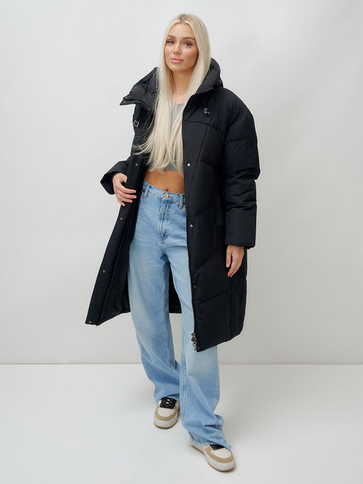 Пальто летучая мышь женское с капюшоном зимнее черного цвета 9616Ch - Mtforce фото 14