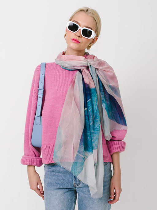 Большой, мягкий, тонкий и очень нежный двусторонний палантин с рисунком в стиле арт-деко - Tantino фото 5