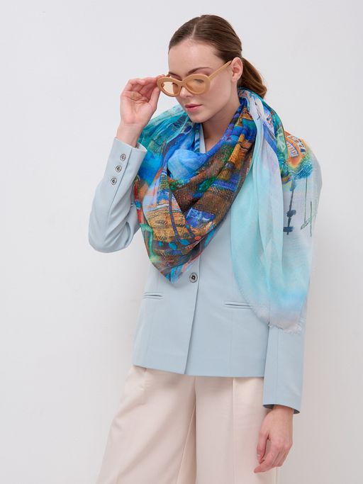 Большой, красивый двусторонний платок с рисунком в стиле арт-декои необычной текстурой ткани - Tantino фото 3