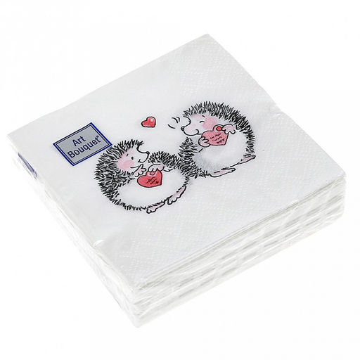 Салфетки бумажные "Art Bouquet" 20х20см, 2-х слойные, 30 штук в упаковке, 100% целлюлоза, "Ежики" (Россия)