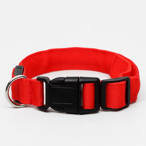 Ошейник с подсветкой Двойная полоса размер М, ОШ 40-48 х 2,5 см, 3 режима свечения красный - Пижон фото 4