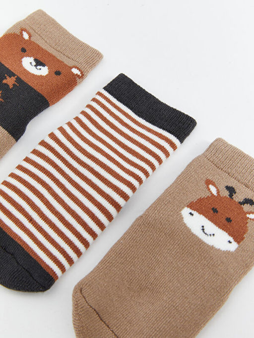 Bask?l? Erkek Bebek Soket ?orap 3l? - Waikiki фото 2