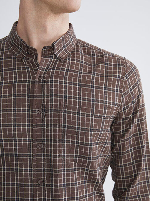 Regular Fit Uzun Kollu Ekose Gabardin Erkek G?mlek