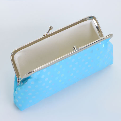 Косметичка женская на фермуаре, маленькая, с принтом Перламутровый горох, голубая - Simaland фото 3