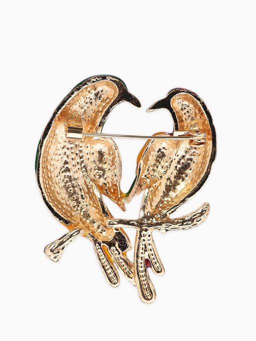 Брошь «Птицы парные», разноцветная в золоте