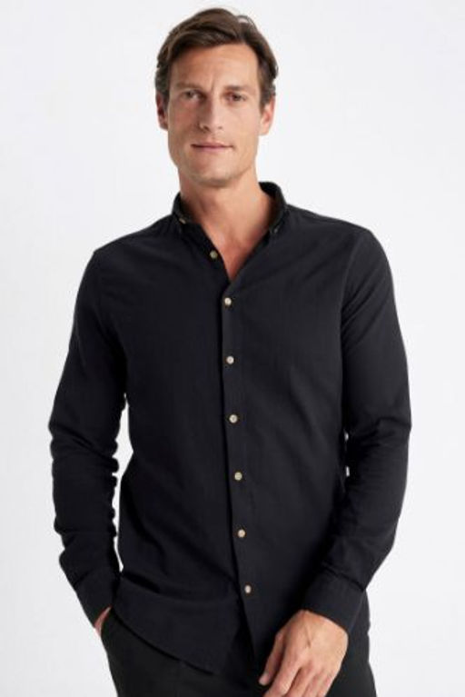 Modern Fit Polo Yaka Basic Duz Uzun Kollu Gomlek