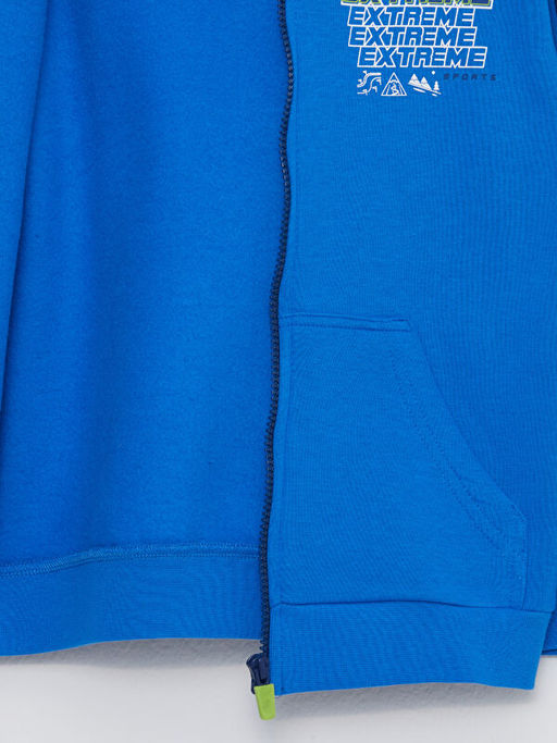 Kap??onlu Bask?l? Uzun Kollu Erkek ?ocuk Fermuarl? Sweatshirt - Waikiki фото 3