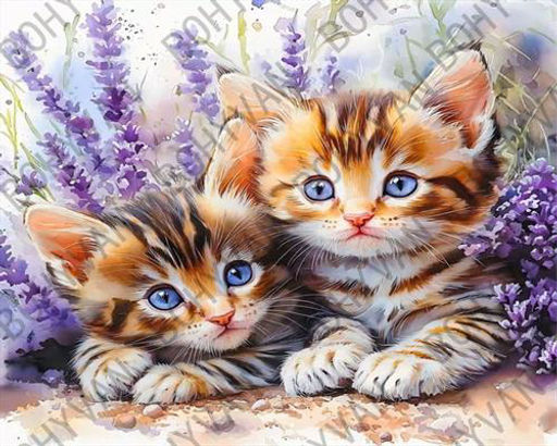 Алмазная мозаика на подрамнике 40x50 Котята в лаванде / YSG28800 /уп 30/
