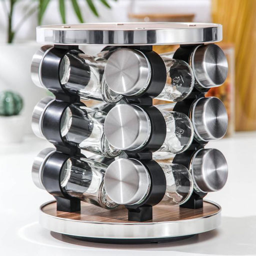 Набор для специй из стекла на подставке «Хай-тек», 19×19×21.5 см, ёмкость, 90 мл, 4×9.5 см, 12 шт.