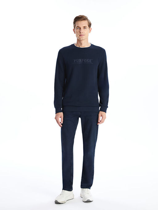 Bisiklet Yaka Bask?l? Erkek Sweatshirt