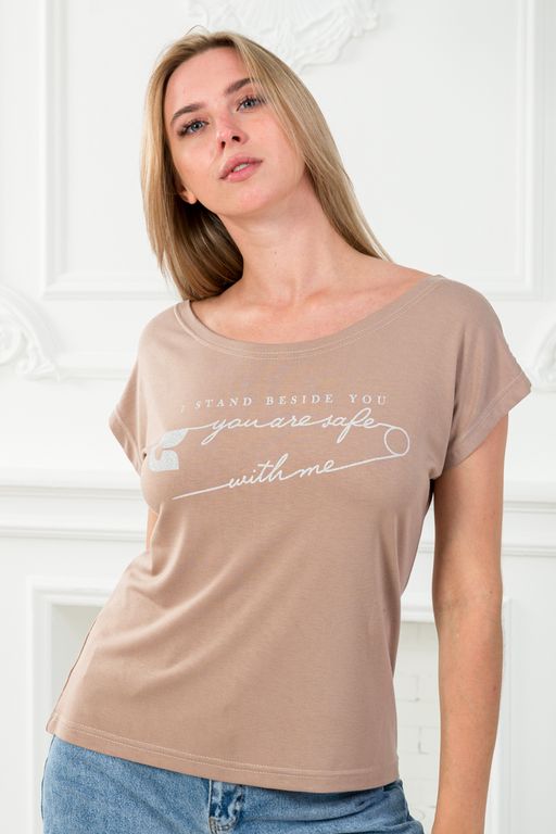 Футболка женская из вискозы Лирика кофе You are safe - Амадэль фото 3