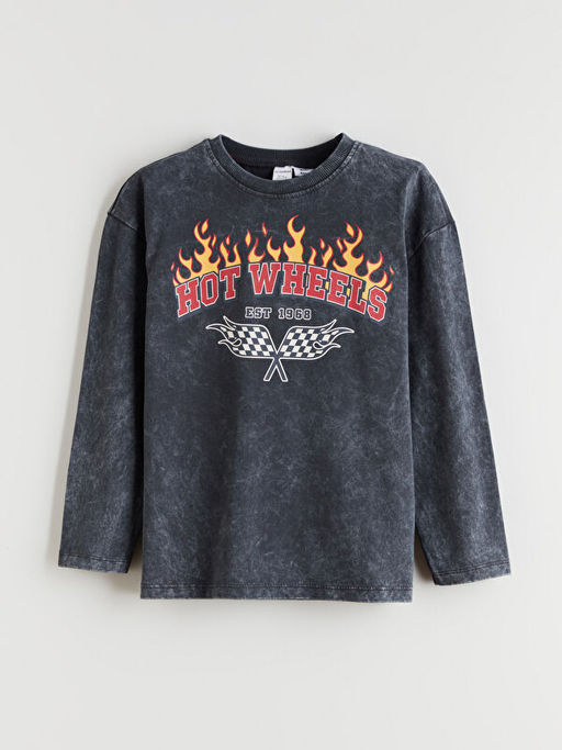 Bisiklet Yaka Hot Wheels Bask?l? Erkek ?ocuk Ti??rt