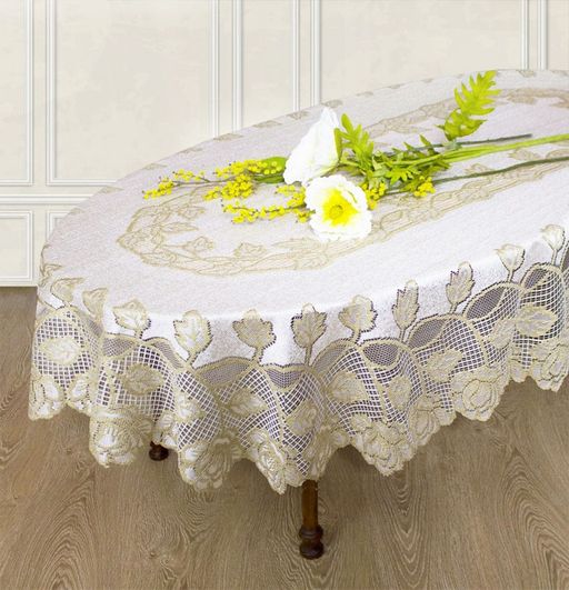 Скатерть арт. 237871/140/3, овальная, размеры 140 см х 240 см, цвет кремово-золотистый