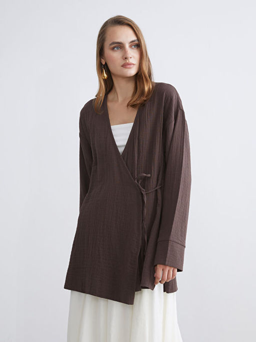 Kruvaze Yaka Dokulu Y?rtma?l? Kad?n Kimono