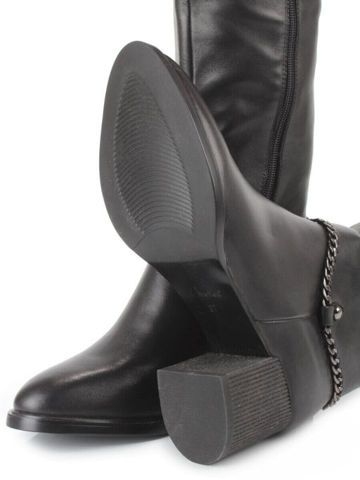 D8H098-07B-1BM BLACK Сапоги демисезонные женские (натуральная кожа, натуральная байка)