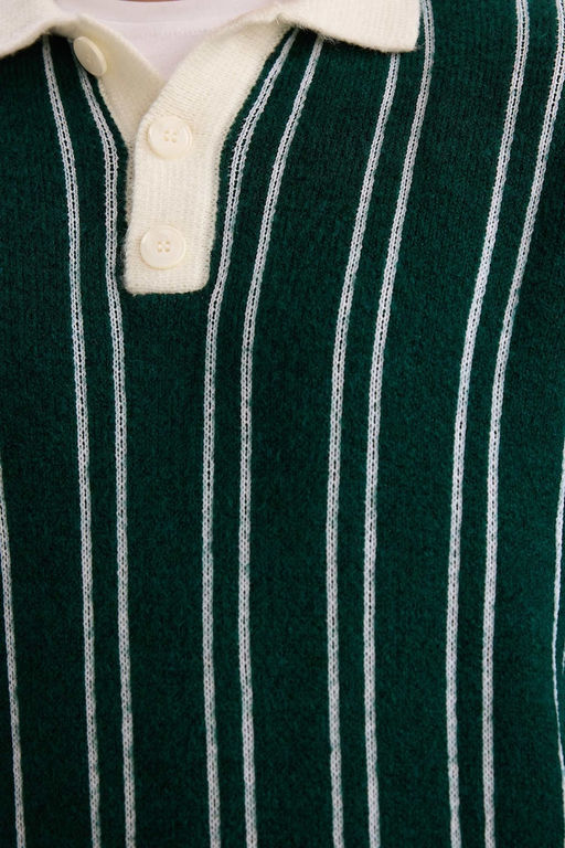 Relax Fit Polo Yaka _izgili Triko Kazak - Defacto фото 4