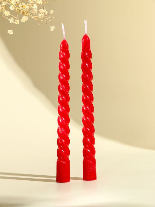 Цена за 4 шт. Набор свечей витых, 1.5×15 см, 2 шт., красный