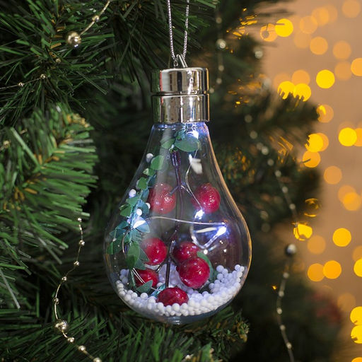 Ёлочный шар Ягоды, 5 LED, от батареек, свечение белое