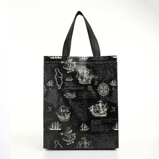 Цена за 2 шт. Сумка хозяйственная «Корабли», без застёжки, чёрная