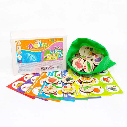 Лото детское «Овощи, фрукты, ягоды» (круглые фишки)