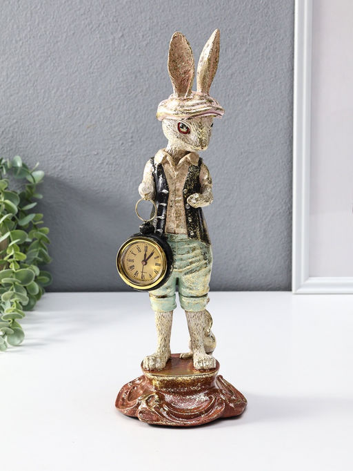 Фигура с часами настольными полистоун Зайчик в кепке с часами, 12.5?12.5?35 см