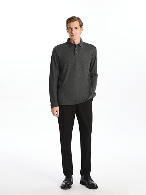 Polo Yaka Uzun Kollu Erkek Sweatshirt