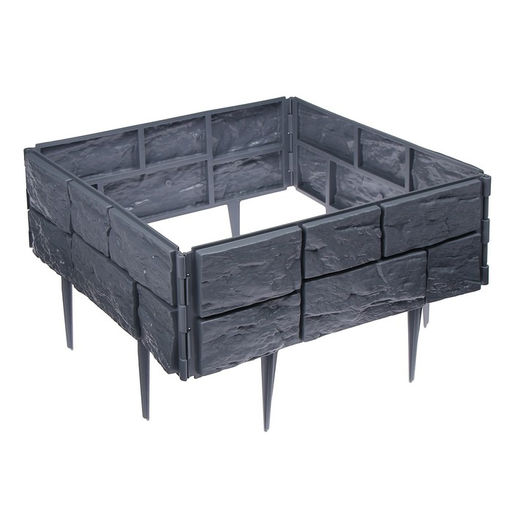 Ограждение декоративное, 24×177.5 см, 5 секций, пластик, серое, «Камень»