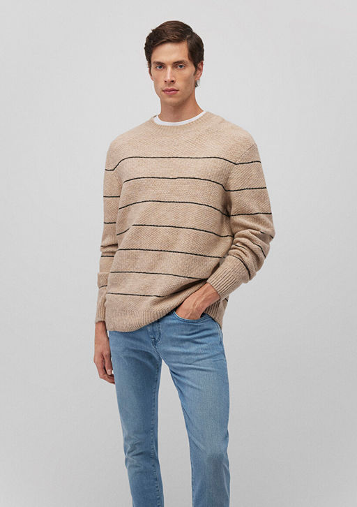 Cizgili Bej Kazak - Mavi фото 2