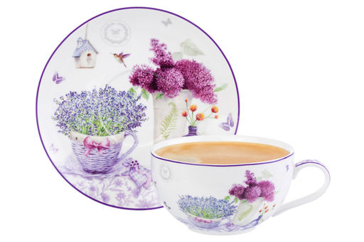 Чашка для капучино + блюдце 350 мл 14*11*6 см Лаванда NEW BONE CHINA