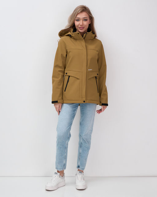 Ветровка спортивная женская с капюшоном softshell горчичного цвета 9566G - Mtforce фото 21