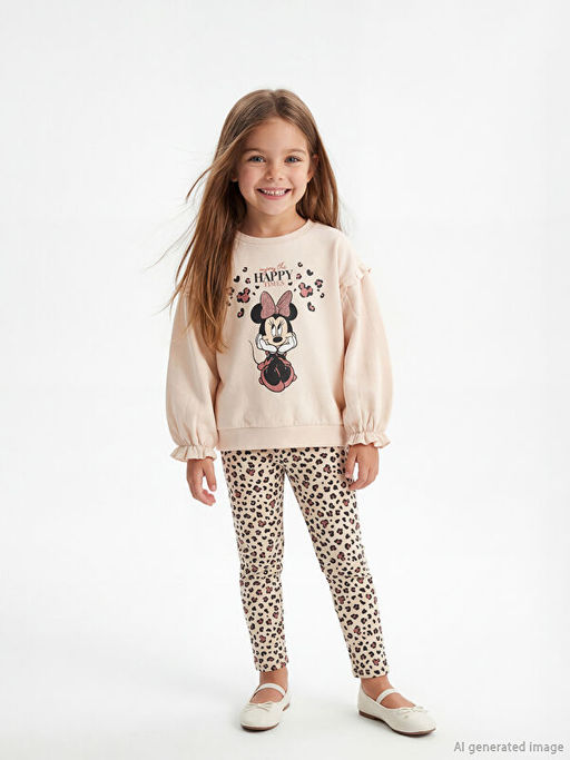Minnie Mouse Bask?l? K?z ?ocuk Sweatshirt ve Tayt