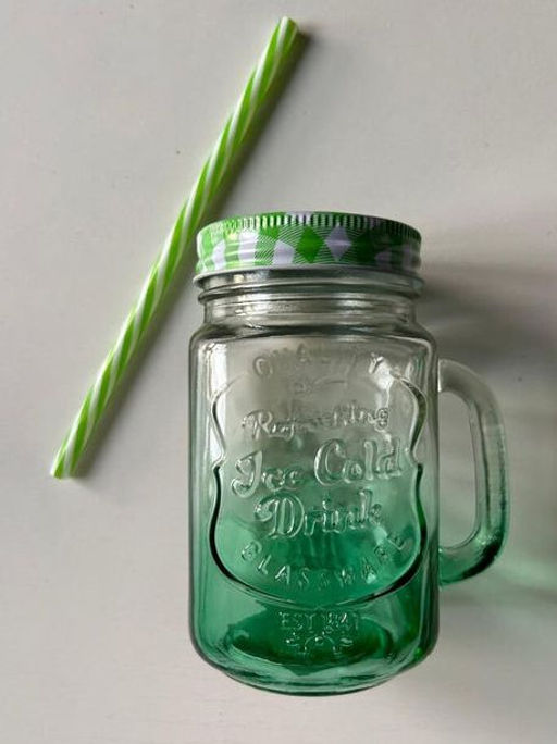 Кружка стекло, 450 мл, с крышкой и трубочкой (зелёный) SDFG0114-3 (298249) - Daniks фото 6