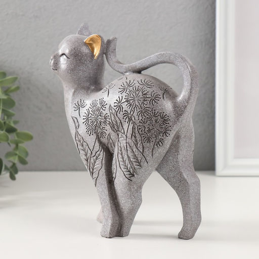 Фигурка полистоун «Серая кошечка с узорами», 5.5×14×17.5 см