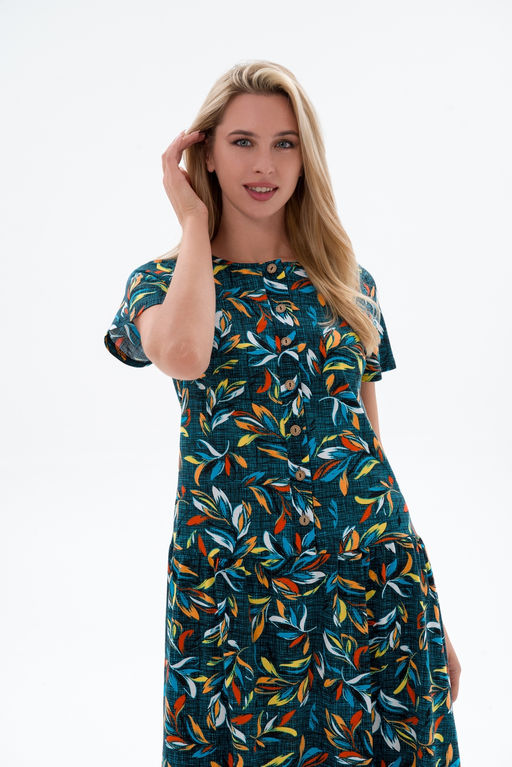 Платье женское из кулирки Кармелита веточка бирюза - Амадэль фото 2