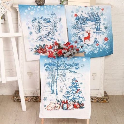 К-т полотенец Синий иней 50*60 см. - 3 шт. рогожка хлопок 100% - Лен поволжья фото 4