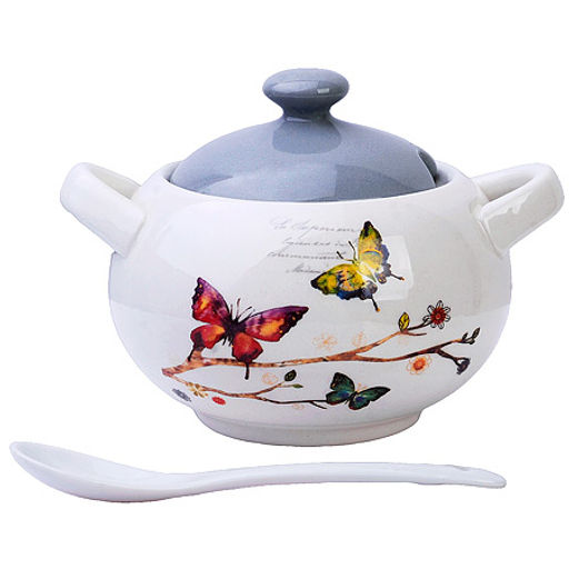 60128 Сахарница с крышкой 375мл с ложкой 3пр Бабочки в саду доломит LR (х36) - Mayer&boch фото 2