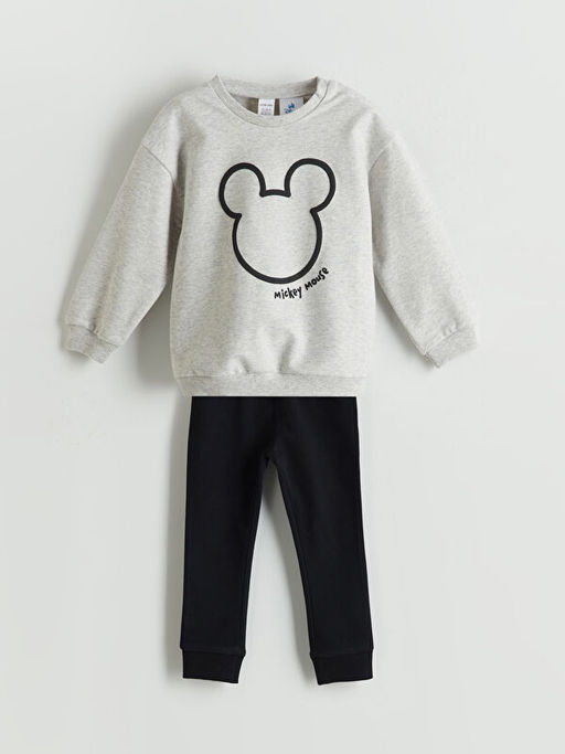 Bisiklet Yaka Mickey Mouse Bask?l? Erkek Bebek Sweatshirt ve E?ofman Alt