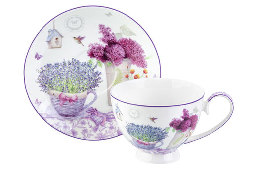 Чайн. наб. 12 пр. 300 мл "Лаванда" на ножке, NEW BONE CHINA