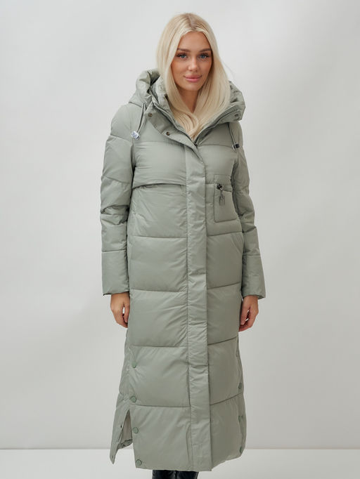 Пальто утепленное стеганное зимнее с капюшоном женское зеленого цвета 9611Z - Mtforce фото 4