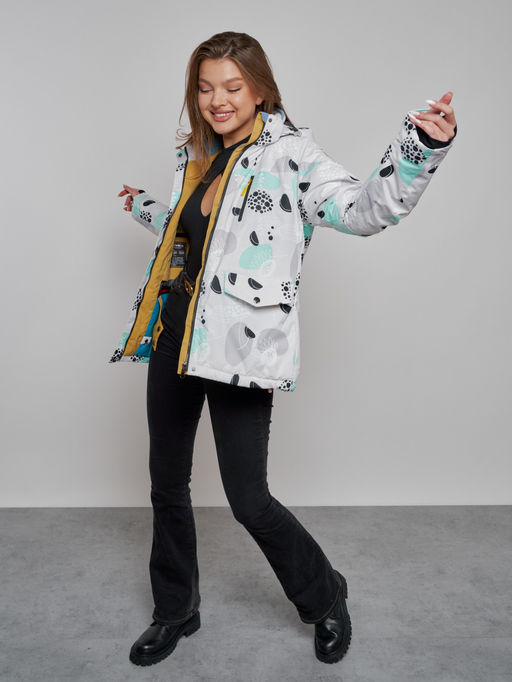 Горнолыжная куртка женская зимняя серого цвета 2302-1Sr